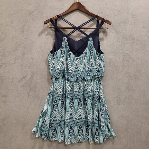 A. Byer Sleeveless Midi Dress Womens Size Large Geometric Flowy‎ Sheer Lined - Picture 2 of 6